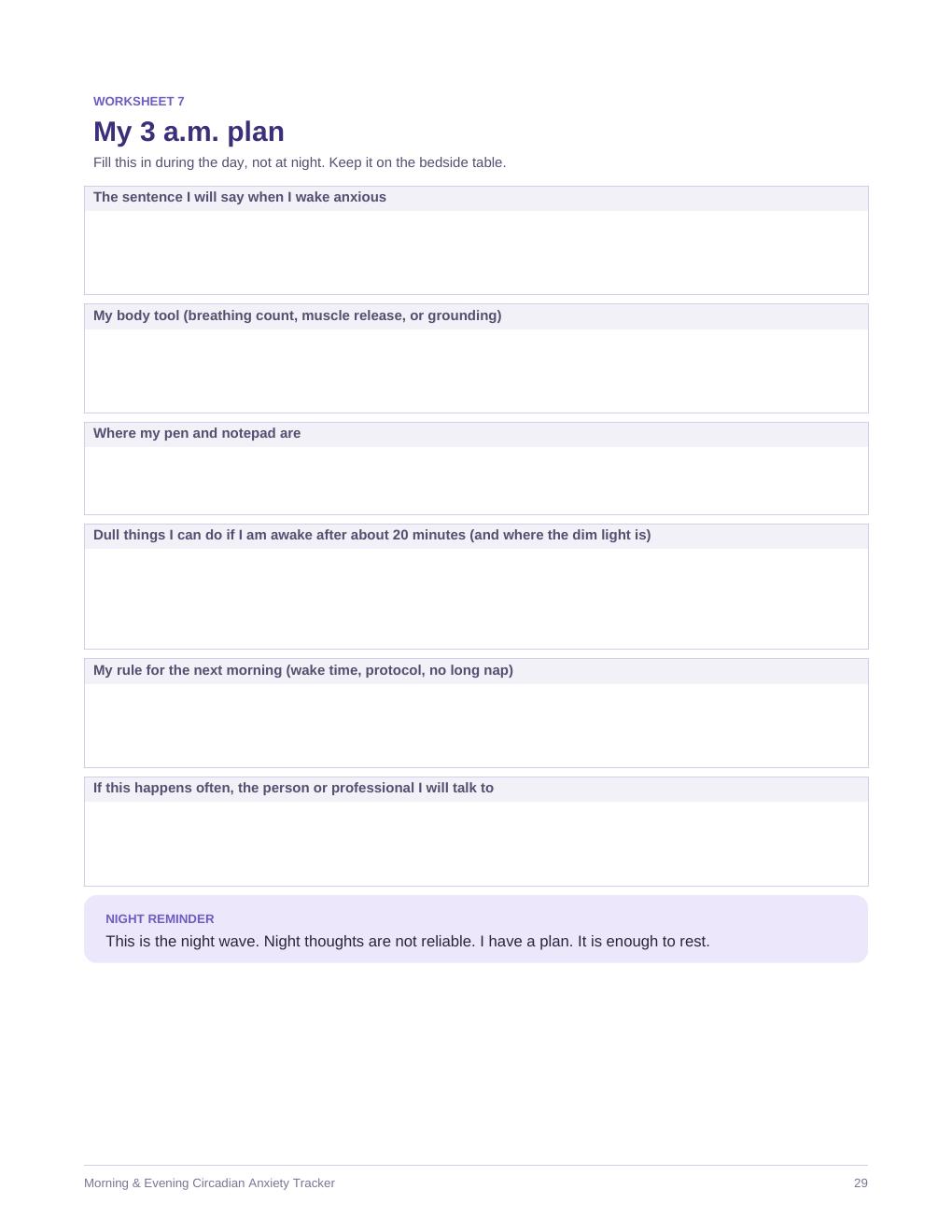 Sample page: My 3 a.m. plan