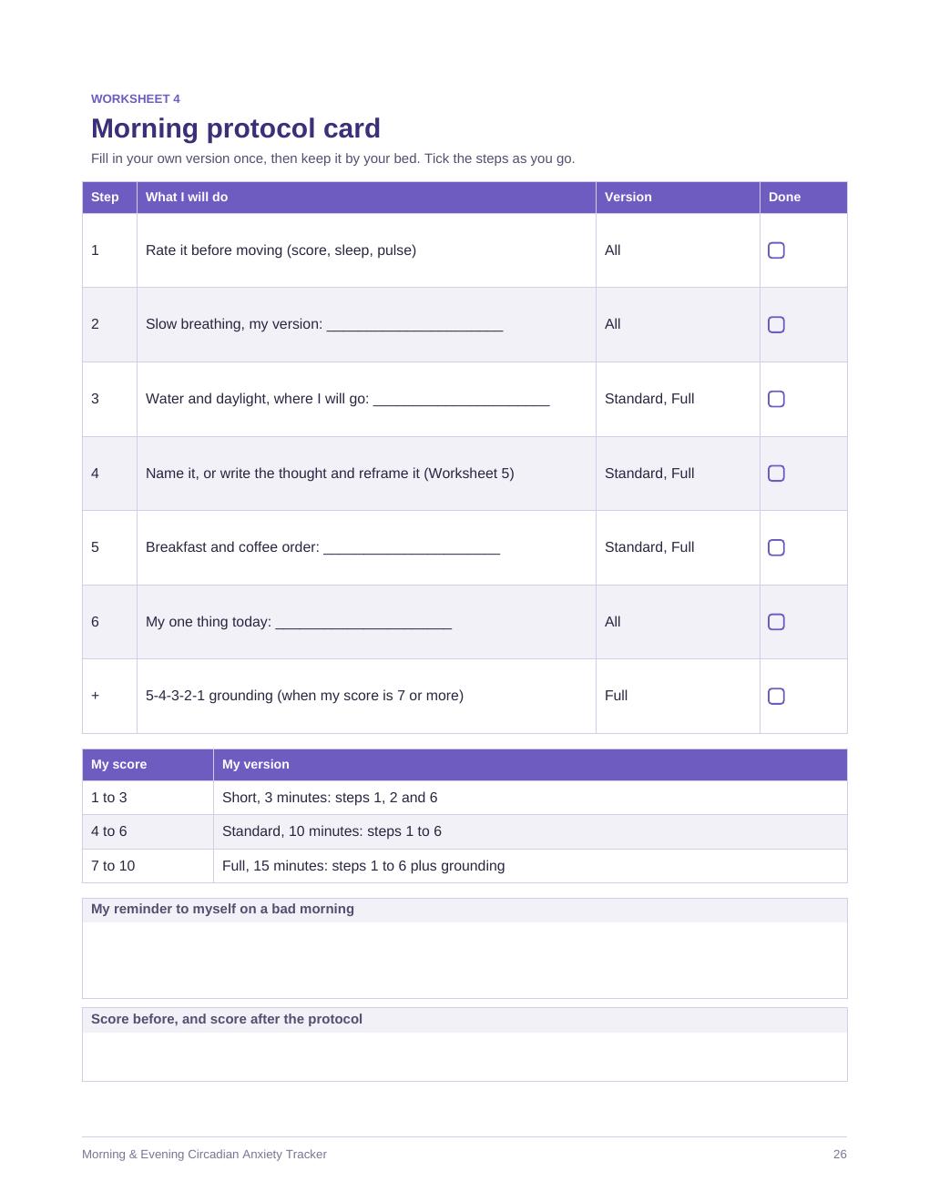 Sample page: Morning protocol card